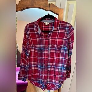 Lucky Brand Red Plaid Flowy Flannel Button-Up Shirt